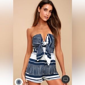 Lulu’s Delphi blue and white striped romper, size small.